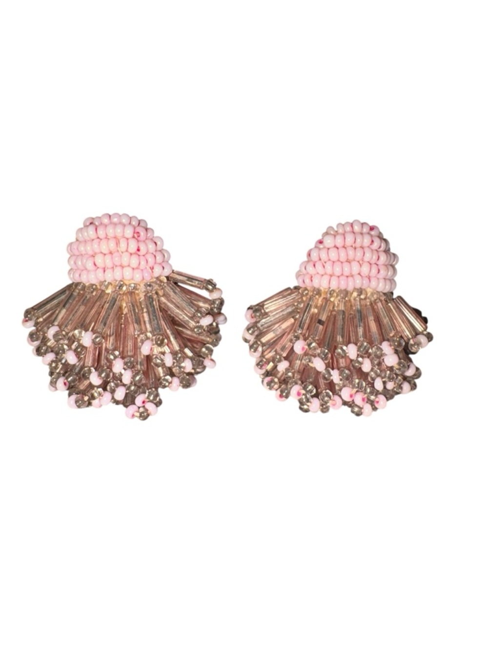 Vintage Beaded Clip On Earrings Pink Fringe Cluster Statement JB4